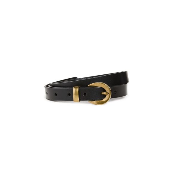 Women's Chunky Buckle Skinny Leather Belt, True Black, M🐨 - Picture 1 of 4